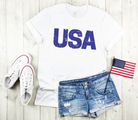 Blue USA Shirt | Independence Day | 4th of July Graphic T | American | Patriotic | Cute Women's T-Shirts | United States of America Tee