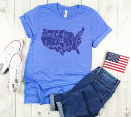 Land of the Free Because of the Brave Shirt | Independence Day T-Shirt | 4th of July Graphic T | American Tee for Him | Patriotic | Cute Women's T-Shirt