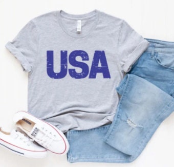 Blue USA Shirt | Independence Day | 4th of July Graphic T | American | Patriotic | Cute Women's T-Shirts | United States of America Tee