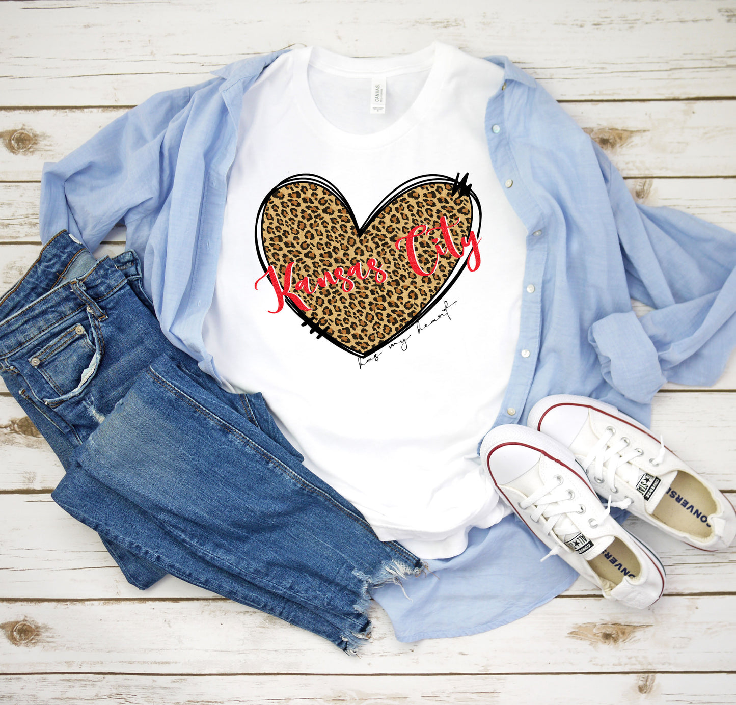 Kansas City Has My Heart T-Shirt | KC Graphic Tee | Cute Super Bowl Shirts for Her | Plus Size Football Shirt