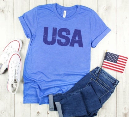 Blue USA Shirt | Independence Day | 4th of July Graphic T | American | Patriotic | Cute Women's T-Shirts | United States of America Tee