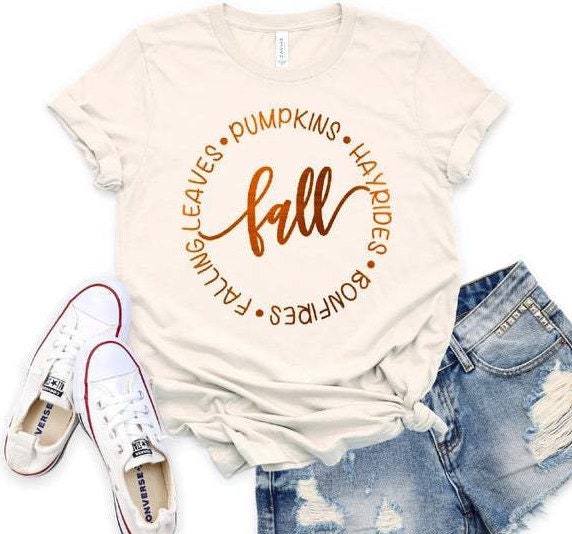 Fall Hayrides Bonfires Falling Leaves Pumpkins T Shirt | Autumn Graphic Tee | Fall Graphic Tees | Fall Shirts | Soft Womens T Shirts