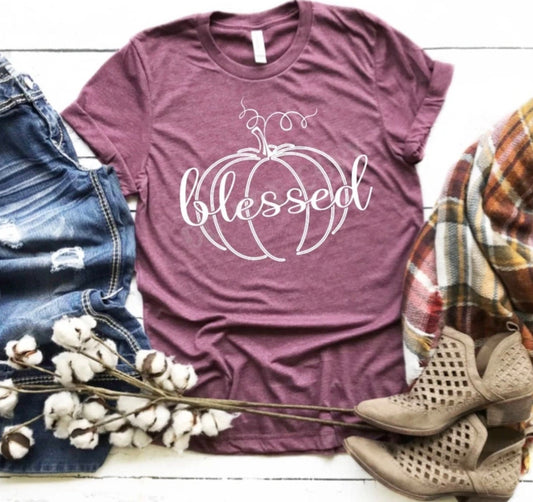 Blessed Pumpkin T Shirt | Autumn Graphic Tee | Fall Graphic Tees | Fall Shirts | Harvest T Shirts